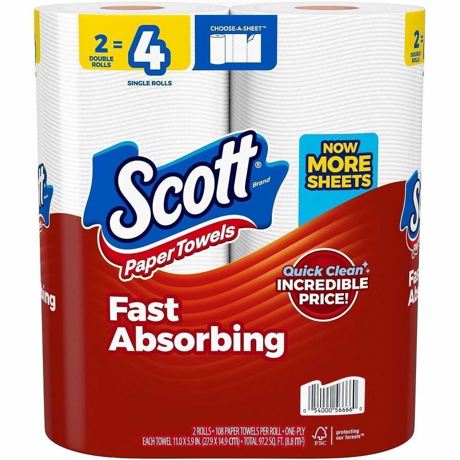 Scott Choose-A-Sheet Paper Towels - 108 Sheets/Roll - White - PaperRoll - 108 Sheets/Roll - 1 Each