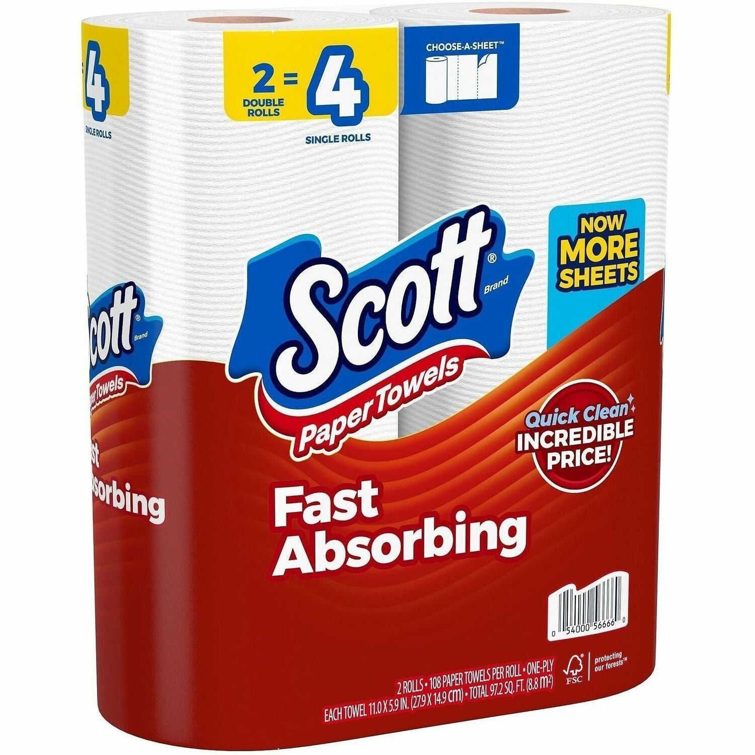 Scott Choose-A-Sheet Paper Towels - 108 Sheets/Roll - White - PaperRoll - 108 Sheets/Roll - 1 Each