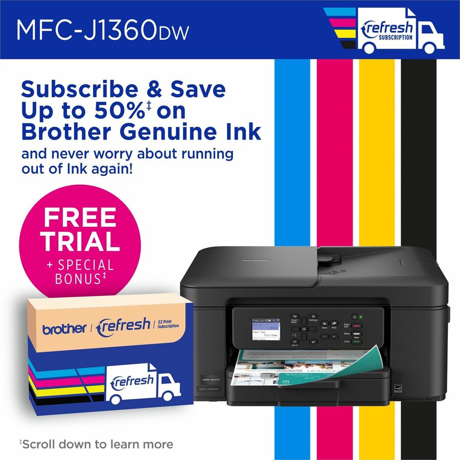 Copier/Printer/Scanner - 16 ppm Mono/9 ppm Color Print - 1200 x 6000 dpi Print - Automatic Duplex Print - Up to 2000 Pages Monthly - ADF, Flatbed Scanner - 1200 x 2400 dpi Optical Scan - Wireless LAN - Apple AirPrint, Brother Mobile Connect, Mopria, Wi-Fi