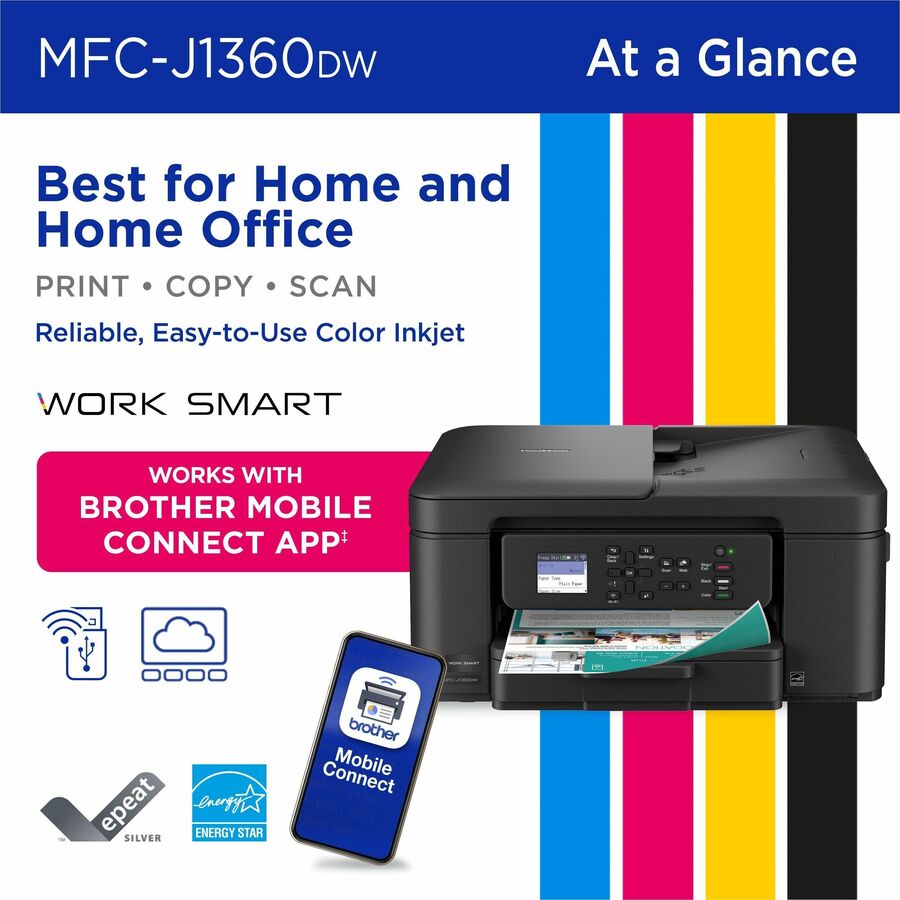 Copier/Printer/Scanner - 16 ppm Mono/9 ppm Color Print - 1200 x 6000 dpi Print - Automatic Duplex Print - Up to 2000 Pages Monthly - ADF, Flatbed Scanner - 1200 x 2400 dpi Optical Scan - Wireless LAN - Apple AirPrint, Brother Mobile Connect, Mopria, Wi-Fi