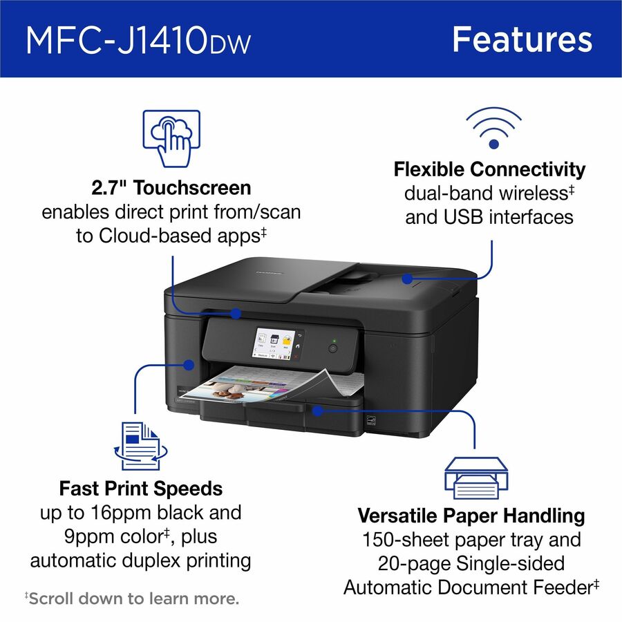 Color Inkjet All-in-One Printer, 16/9 ppm, Auto Duplex, ADF, Wireless & USB