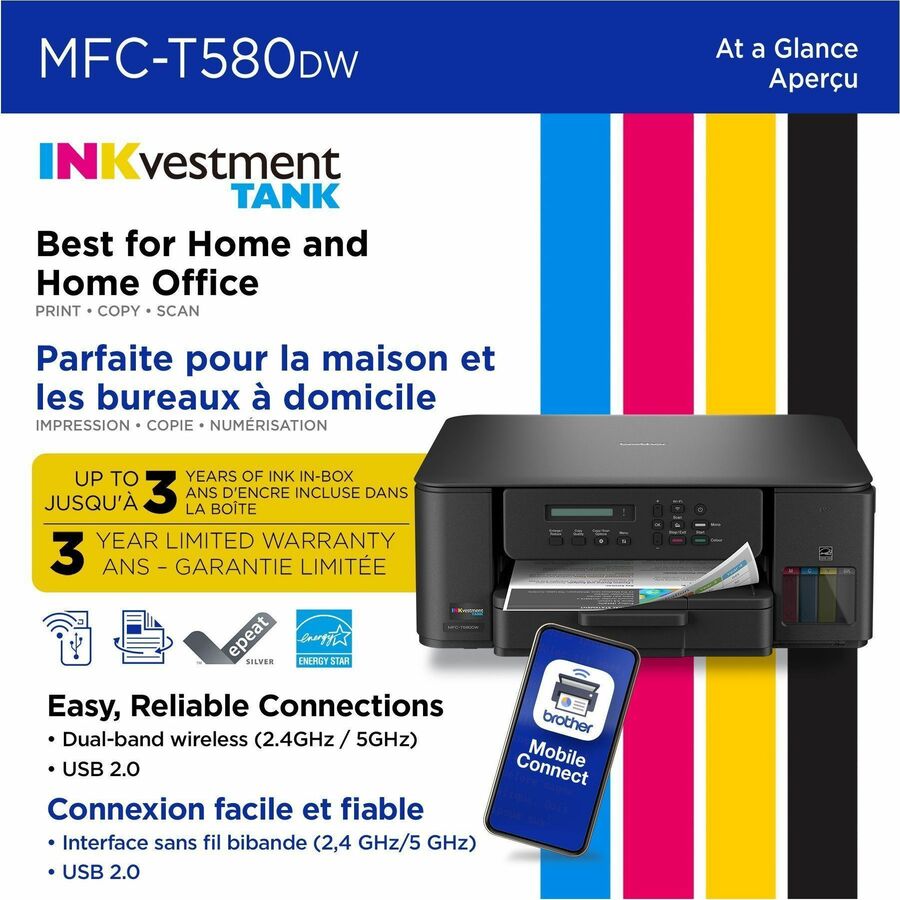Copier/Printer/Scanner - 16 ppm Mono/9 ppm Color Print - Automatic Duplex Print - Up to 2500 Pages Monthly - Flatbed Scanner - 2400 x 1200 dpi Optical Scan - Wireless LAN - Wi-Fi Direct, Apple AirPrint, Mopria, Brother Mobile Connect - USB - 1 Each