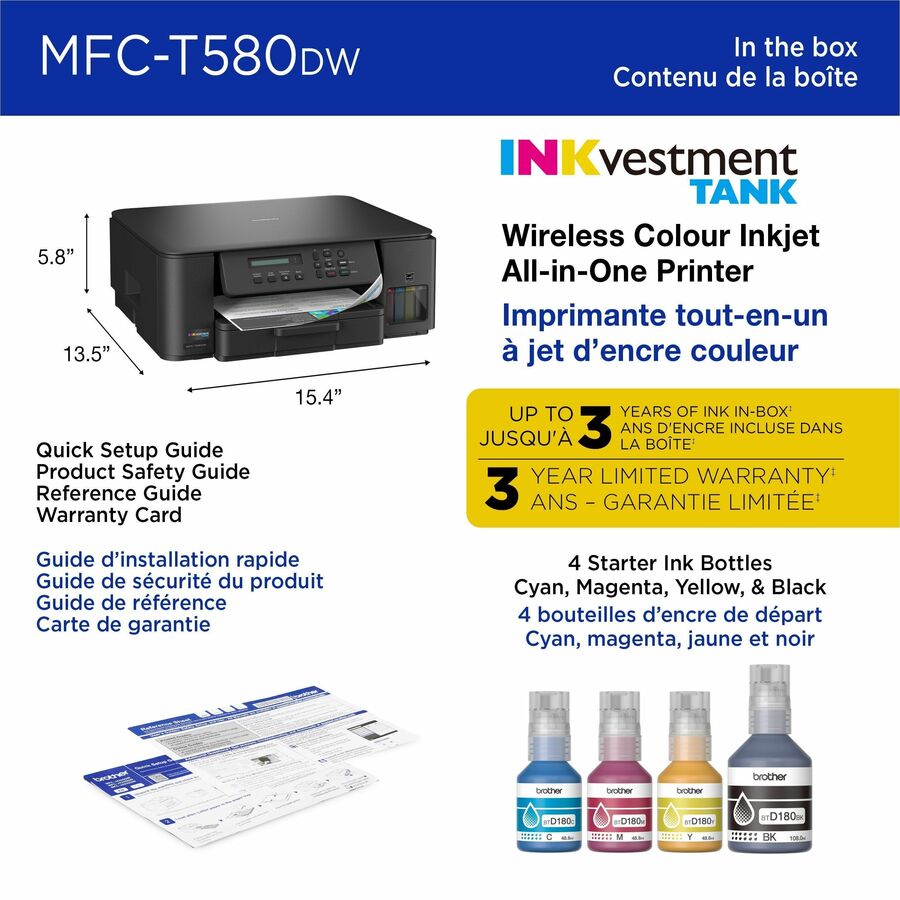 Copier/Printer/Scanner - 16 ppm Mono/9 ppm Color Print - Automatic Duplex Print - Up to 2500 Pages Monthly - Flatbed Scanner - 2400 x 1200 dpi Optical Scan - Wireless LAN - Wi-Fi Direct, Apple AirPrint, Mopria, Brother Mobile Connect - USB - 1 Each
