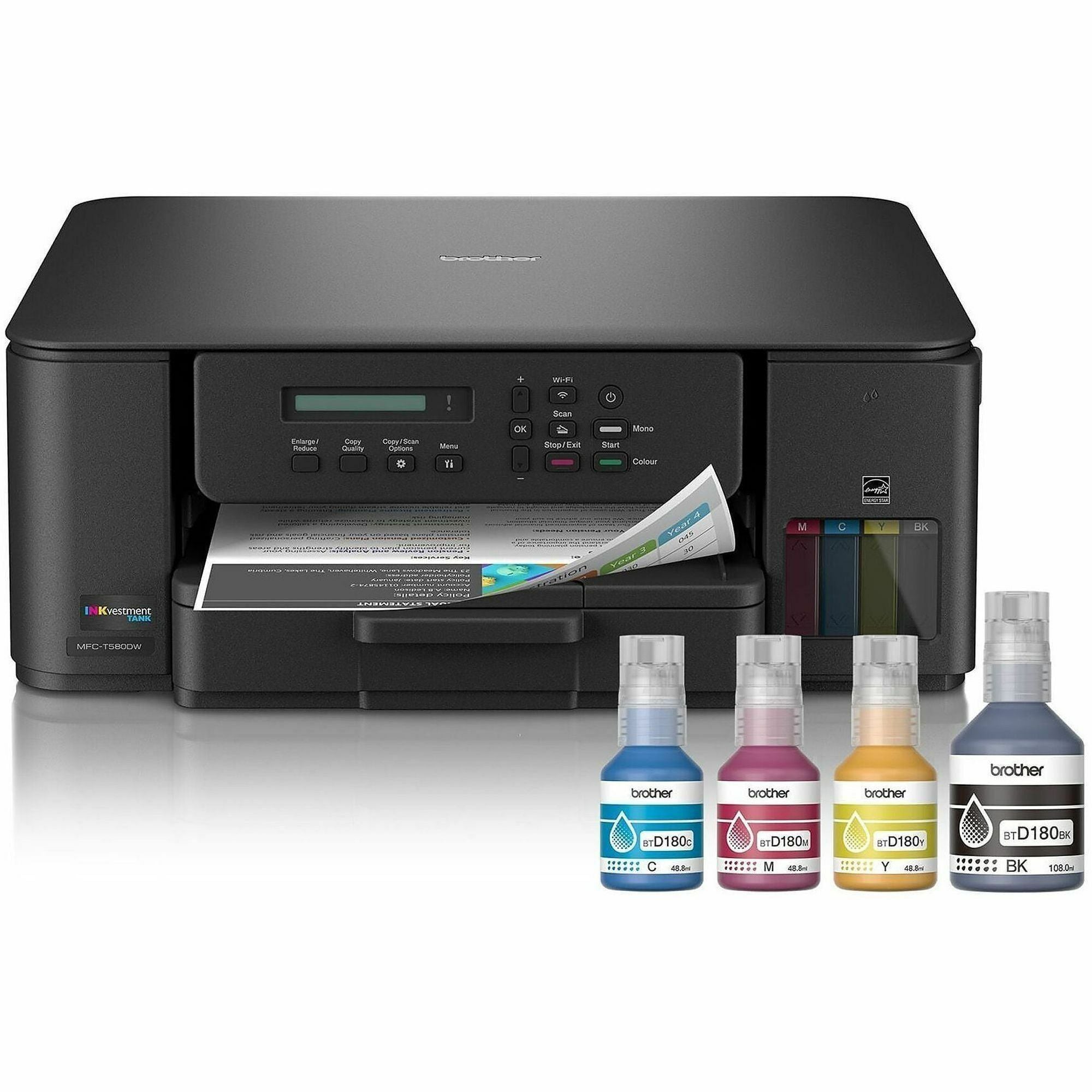 Copier/Printer/Scanner - 16 ppm Mono/9 ppm Color Print - Automatic Duplex Print - Up to 2500 Pages Monthly - Flatbed Scanner - 2400 x 1200 dpi Optical Scan - Wireless LAN - Wi-Fi Direct, Apple AirPrint, Mopria, Brother Mobile Connect - USB - 1 Each