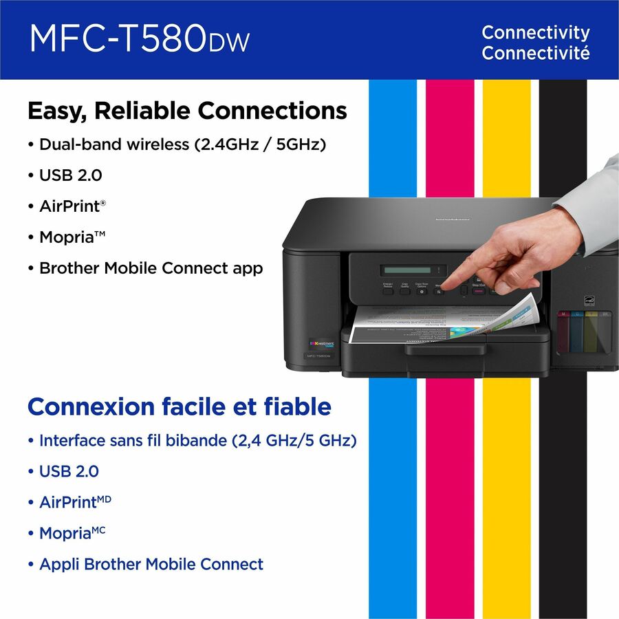 Copier/Printer/Scanner - 16 ppm Mono/9 ppm Color Print - Automatic Duplex Print - Up to 2500 Pages Monthly - Flatbed Scanner - 2400 x 1200 dpi Optical Scan - Wireless LAN - Wi-Fi Direct, Apple AirPrint, Mopria, Brother Mobile Connect - USB - 1 Each