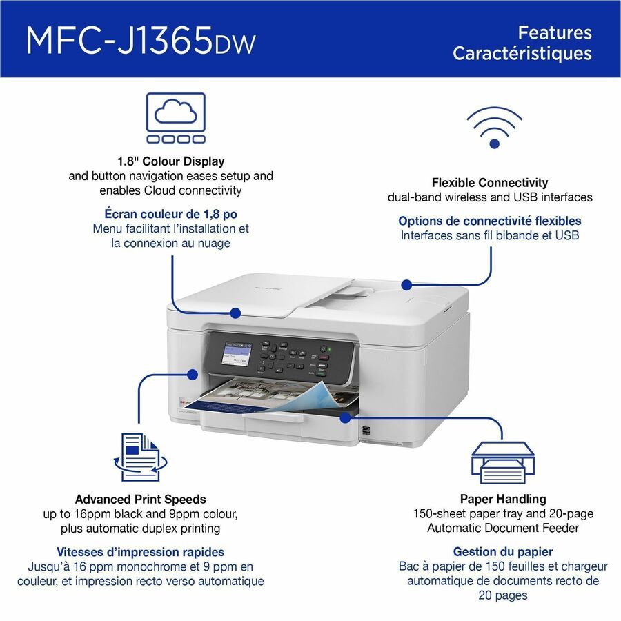 Copier/Printer/Scanner - 16 ppm Mono/9 ppm Color Print - 1200 x 6000 dpi Print - Automatic Duplex Print - Up to 2500 Pages Monthly - Color ADF Scanner - 1200 x 600 dpi Optical Scan - Wireless LAN - USB - For Plain Paper Print - 1 Each