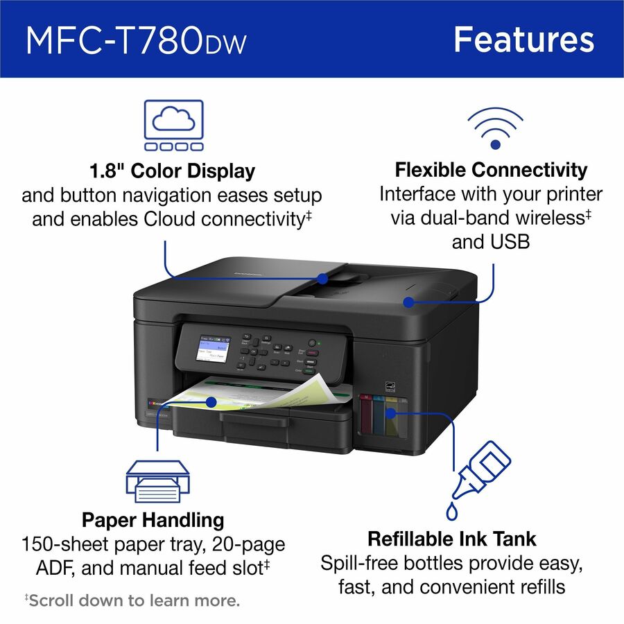 Wireless Color All-in-One Printer, 16/15.5 ppm, Auto Duplex, Flatbed & ADF