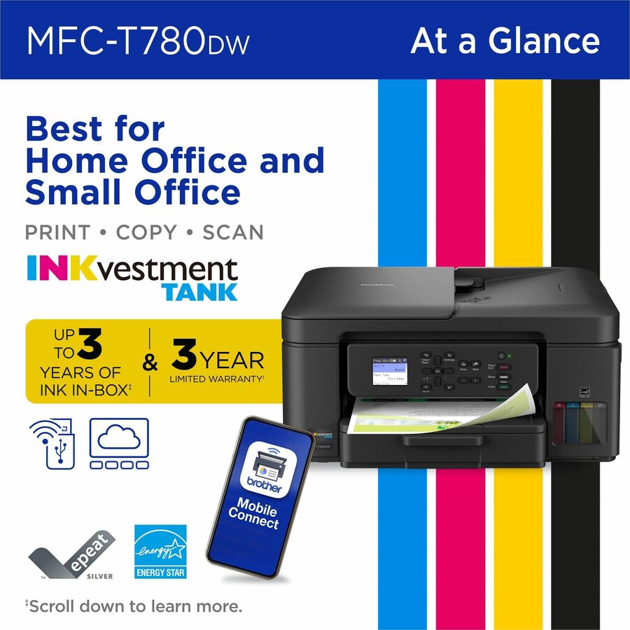 Wireless Color All-in-One Printer, 16/15.5 ppm, Auto Duplex, Flatbed & ADF