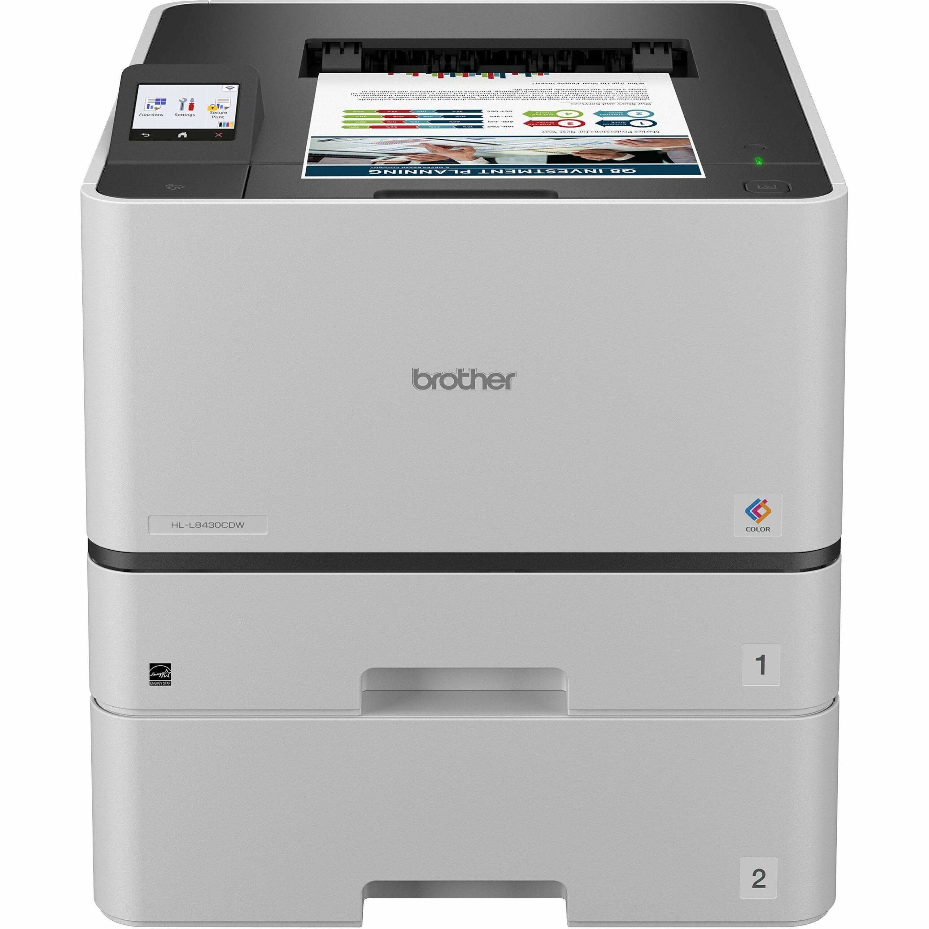 33 ppm Mono / 33 ppm Color - 2400 x 600 dpi Print - Automatic Duplex Print - 250 Sheets Input - Ethernet - Wireless LAN - Apple AirPrint, Mopria, Brother Mobile Connect, Wi-Fi Direct - Plain Paper Print - Gigabit Ethernet - USB