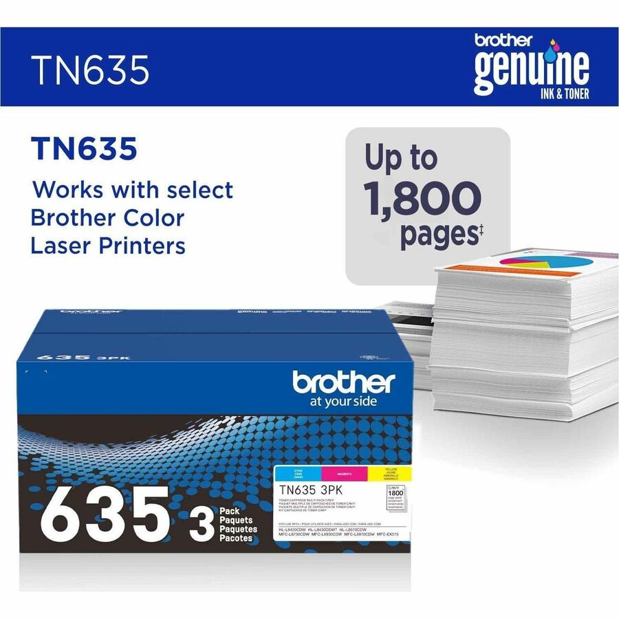 Brother TN635 Original Standard Yield Laser Toner Cartridge - Cyan, Magenta, Yellow - 3 / Pack
