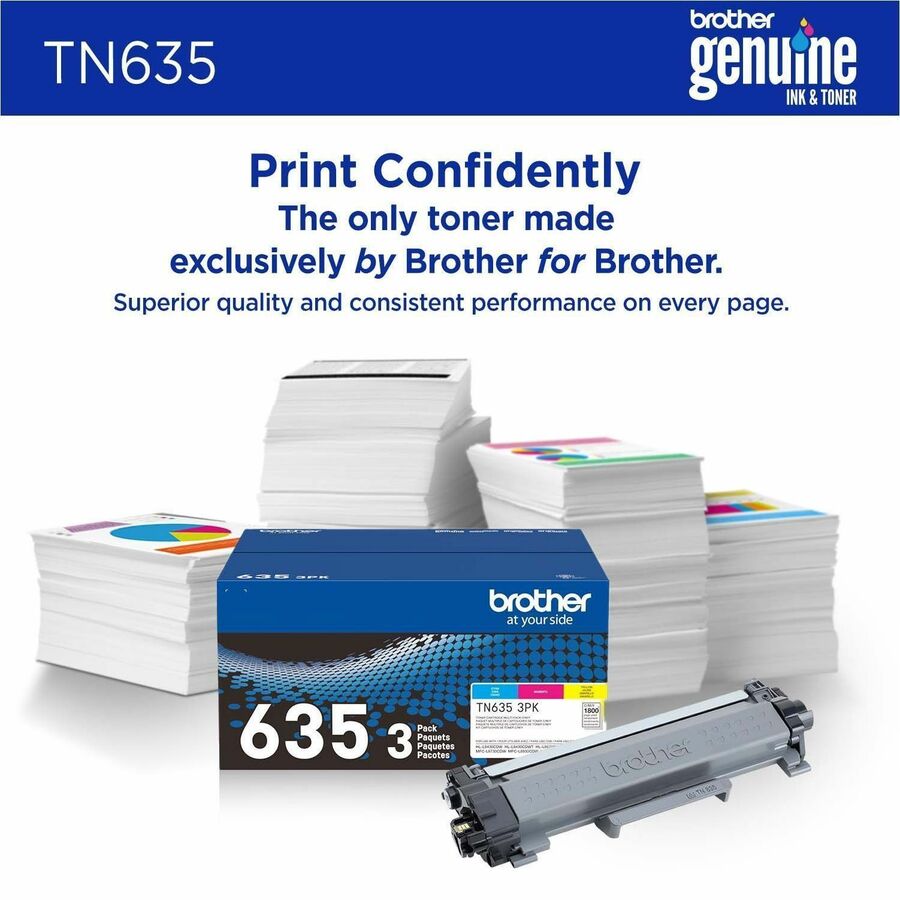 Brother TN635 Original Standard Yield Laser Toner Cartridge - Cyan, Magenta, Yellow - 3 / Pack