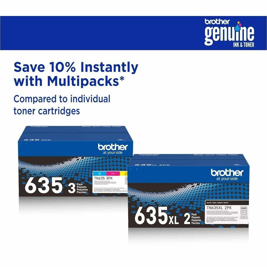 Brother TN635 Original Standard Yield Laser Toner Cartridge - Cyan, Magenta, Yellow - 3 / Pack