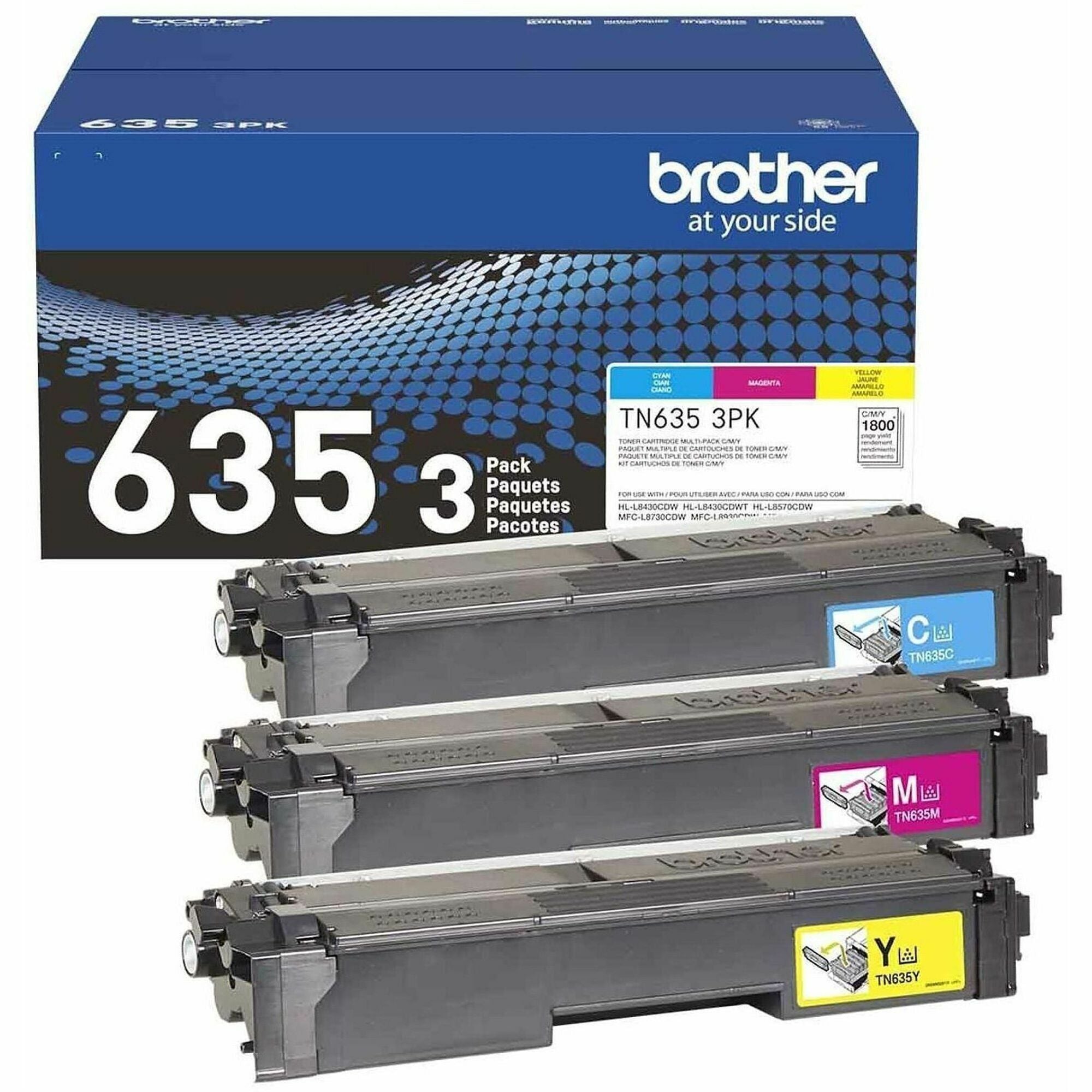 Brother TN635 Original Standard Yield Laser Toner Cartridge - Cyan, Magenta, Yellow - 3 / Pack