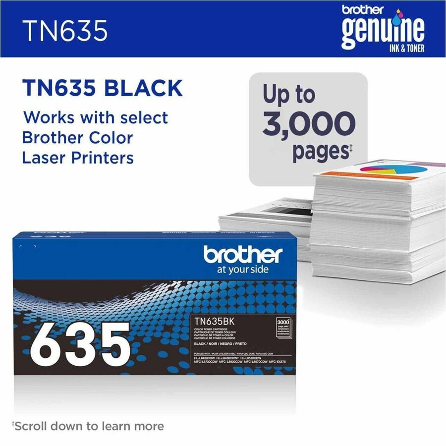 Brother TN635BK Original Standard Yield Laser Toner Cartridge - Black - 1 Each