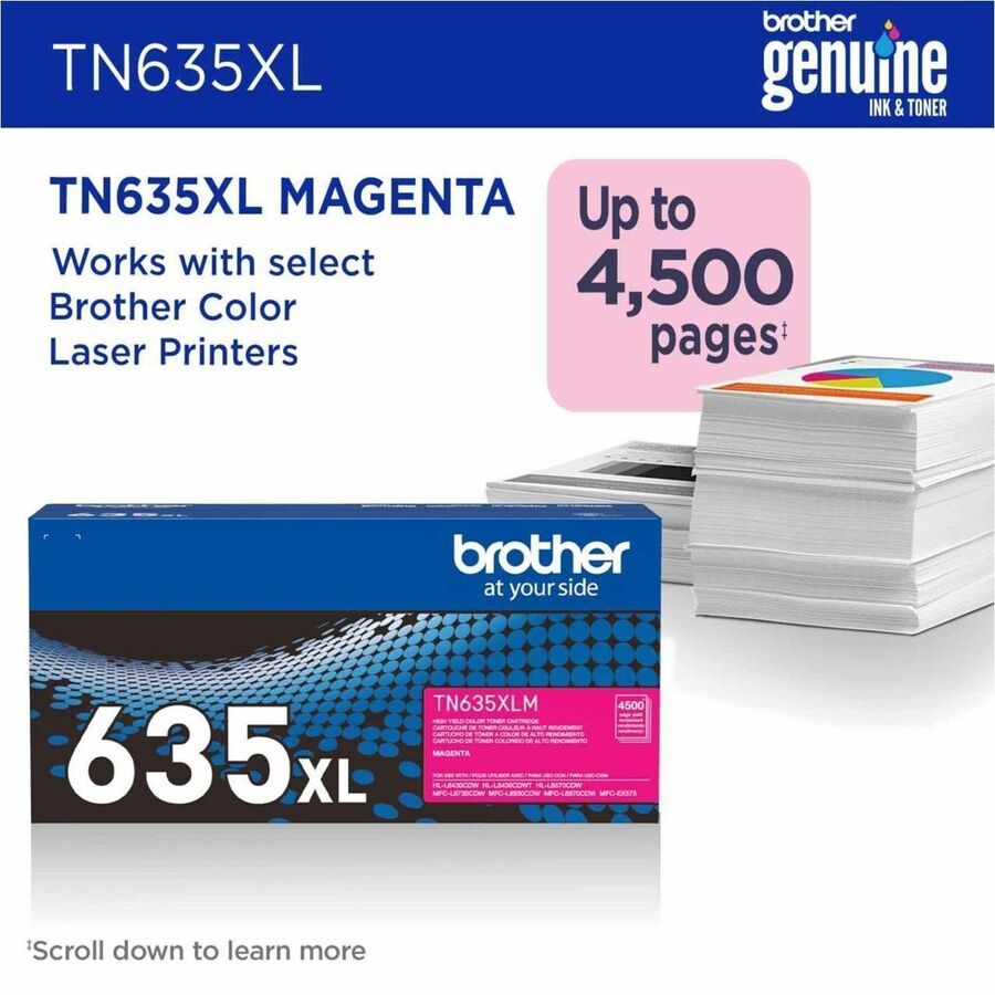 Brother TN635XLM Original High Yield Laser Toner Cartridge - Magenta - 1 Each