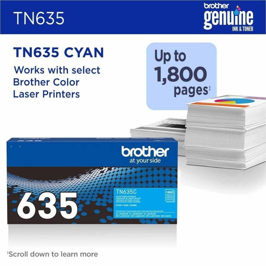 Brother TN635C Original Standard Yield Laser Toner Cartridge - Cyan - 1 Each