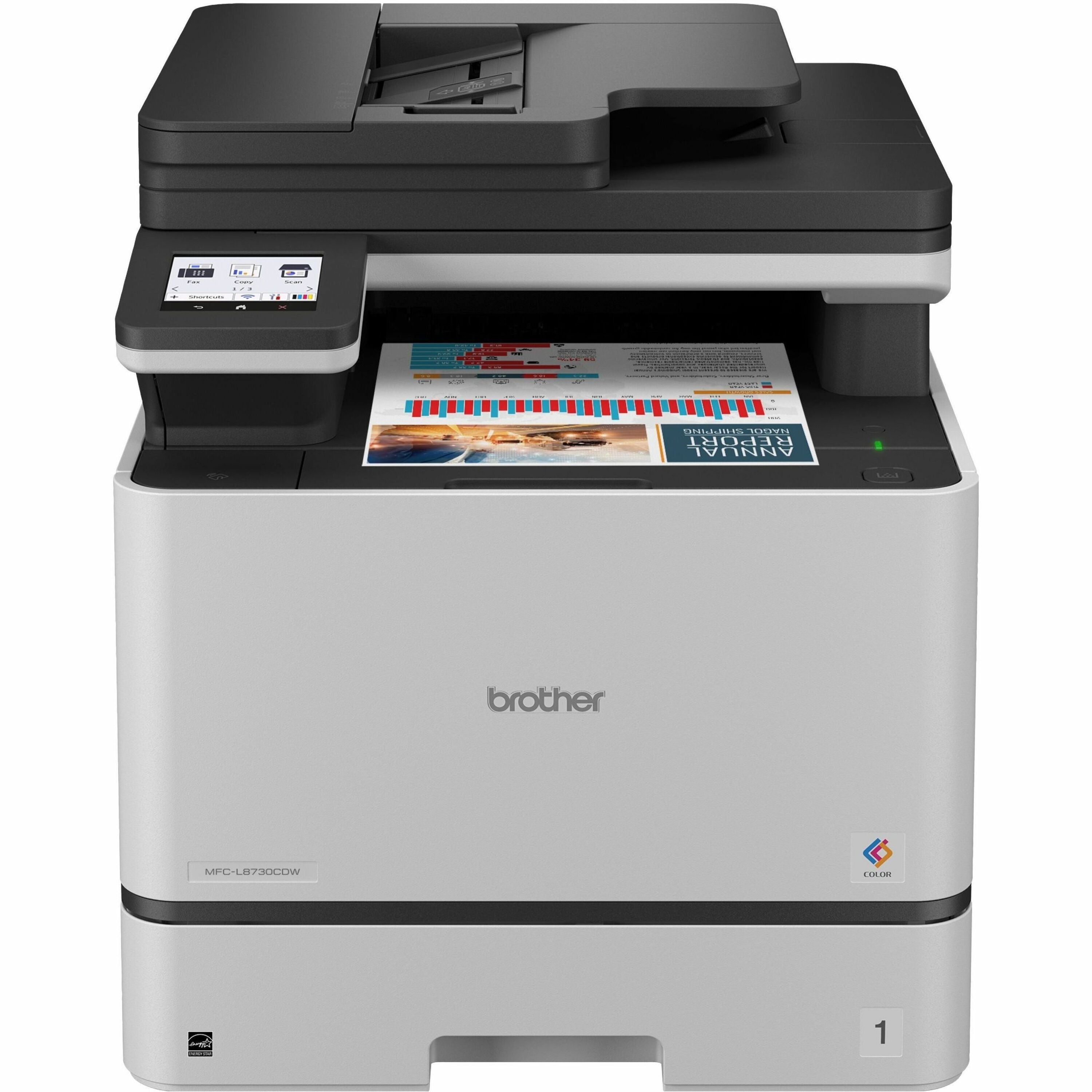 Copier/Printer/Scanner - 33 ppm Mono/33 ppm Color Print - 2400 x 600 dpi Print - Automatic Duplex Print - Gigabit Ethernet - Wireless LAN - Apple AirPrint, Mopria, Brother Mobile Connect, Wi-Fi Direct - USB