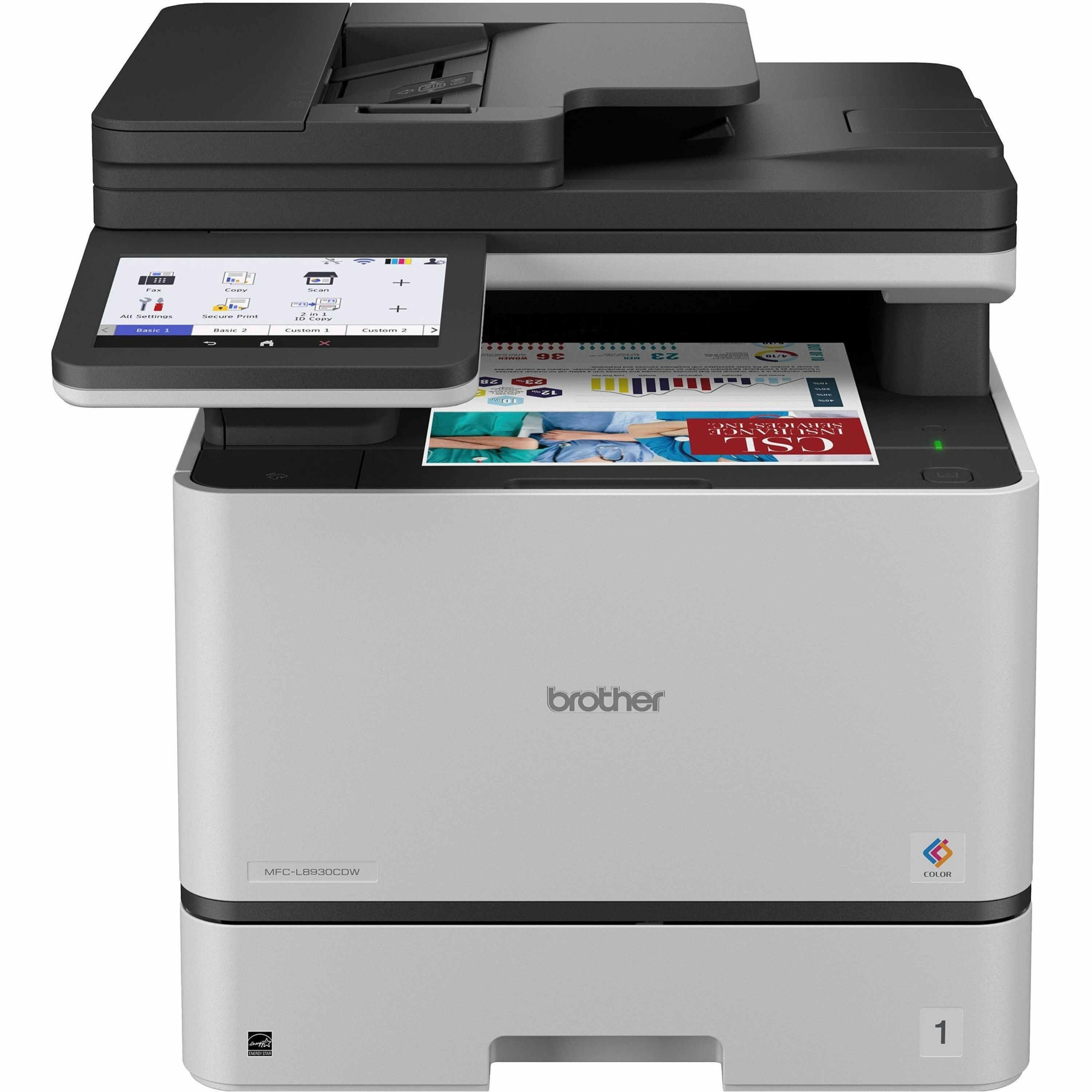 Copier/Printer/Scanner - 33 ppm Mono/33 ppm Color Print - 2400 x 600 dpi Print - Automatic Duplex Print - Gigabit Ethernet - Wireless LAN - Apple AirPrint, Mopria, Brother Mobile Connect, Wi-Fi Direct - USB