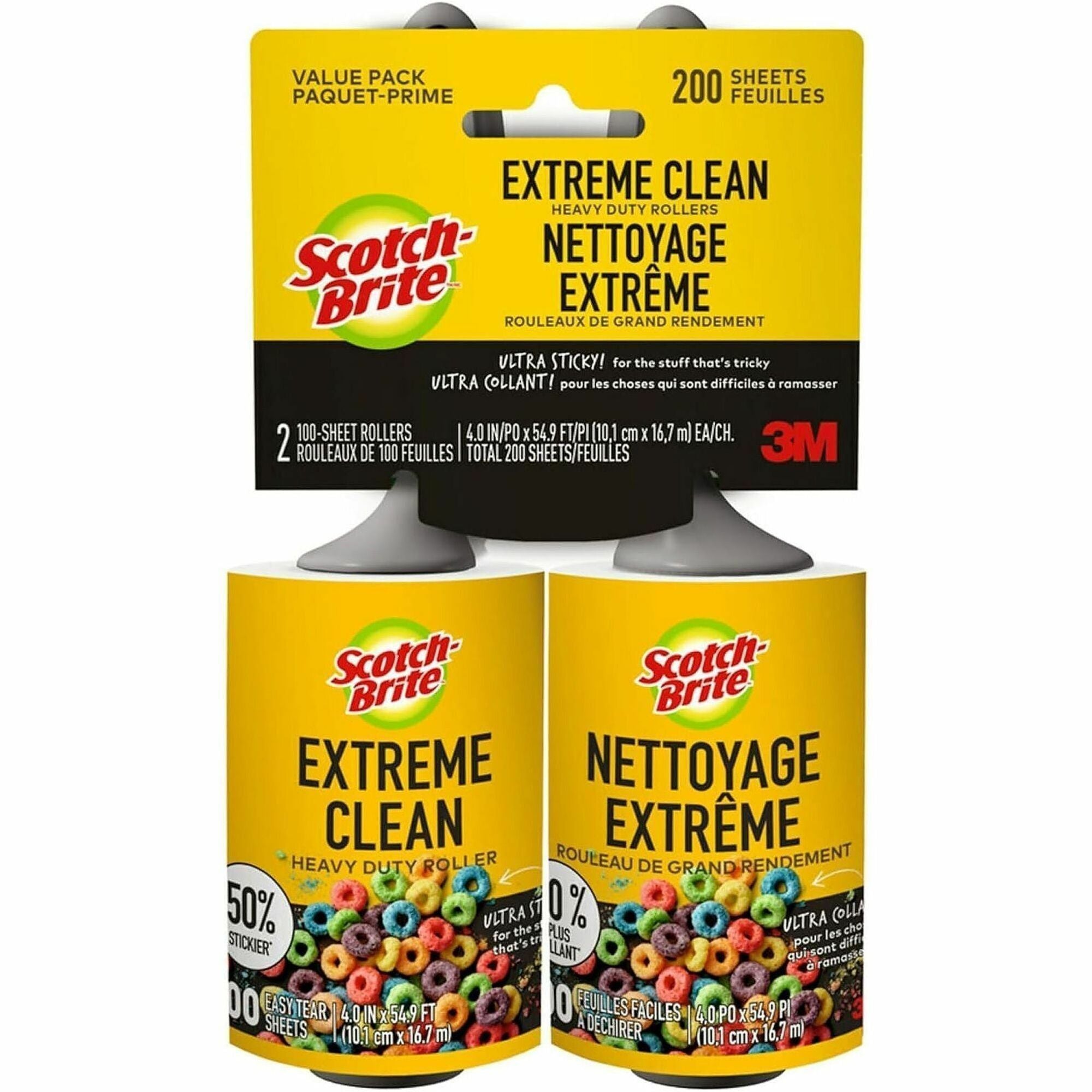Scotch-Brite Extreme-Clean Lint Rollers - 58 ft Overall Length - 100 Sheets/Roller - 1 Pack