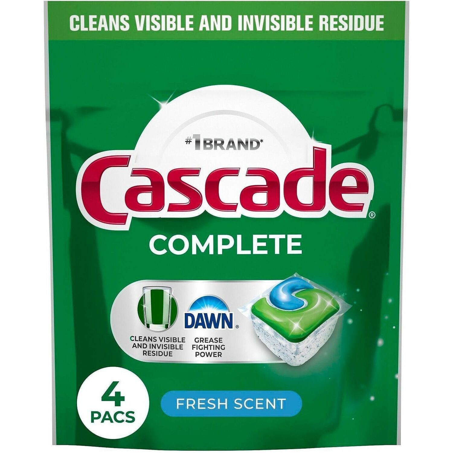 Cascade Professional Complete ActionPacs, Fresh Scent, Powder, Green, 4 Packs per Carton, 30 Cartons