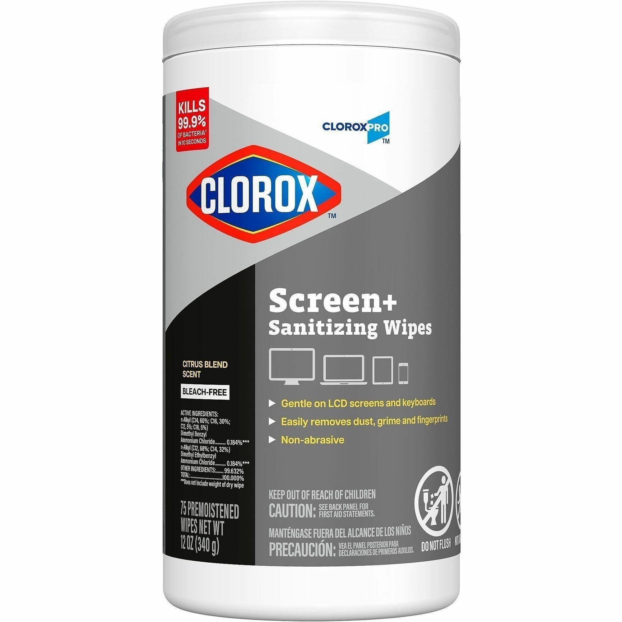 Clorox Screen + Sanitizing Wipes, Non-abrasive, Bleach-free, Anti-bacterial, Quick Drying, Smudge Resistant, White, 1 Each