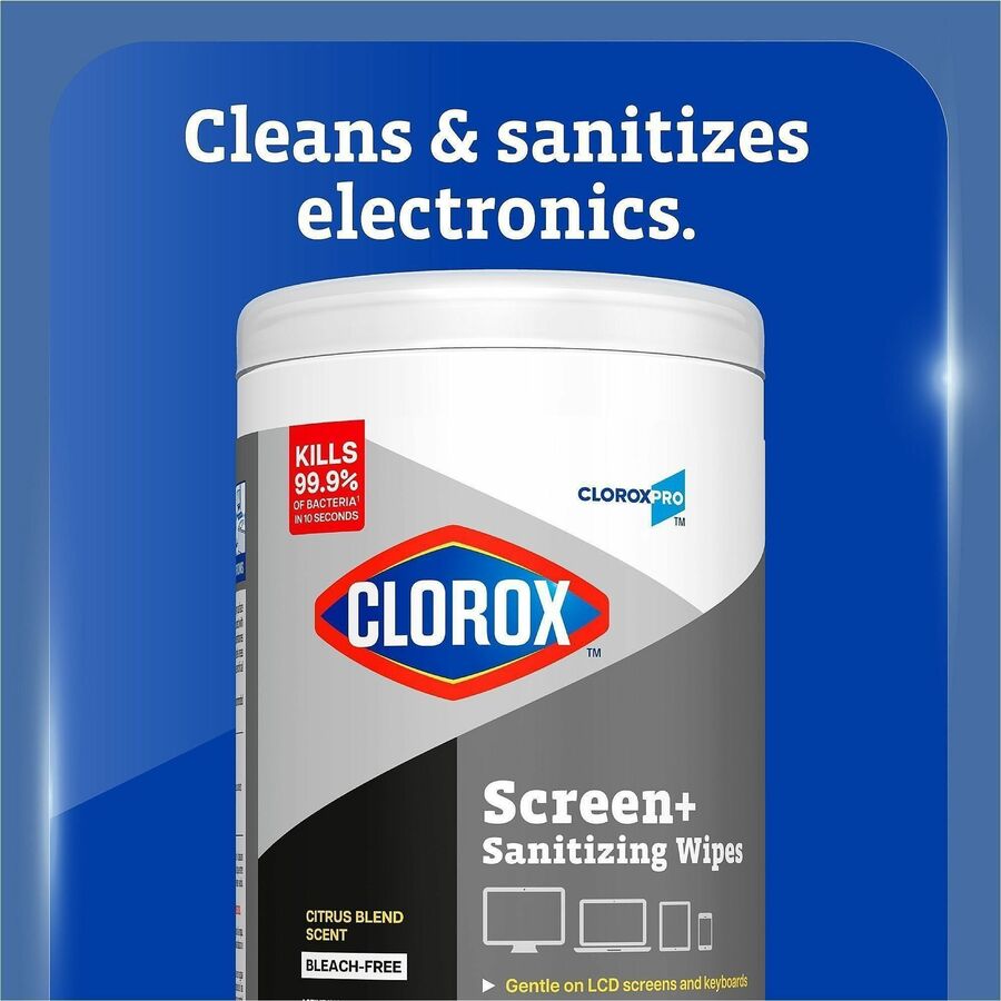 Clorox Screen + Sanitizing Wipes, Non-abrasive, Bleach-free, Anti-bacterial, Quick Drying, Smudge Resistant, White, 1 Each