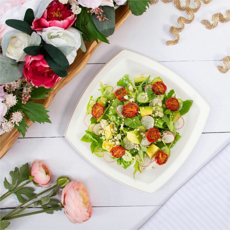 Dart 8" Square Fiber Plates - Salad, Commercial, Catering, Food - Microwave Safe - Oven Safe - Natural - Fiber Body - Square - 125 / Pack