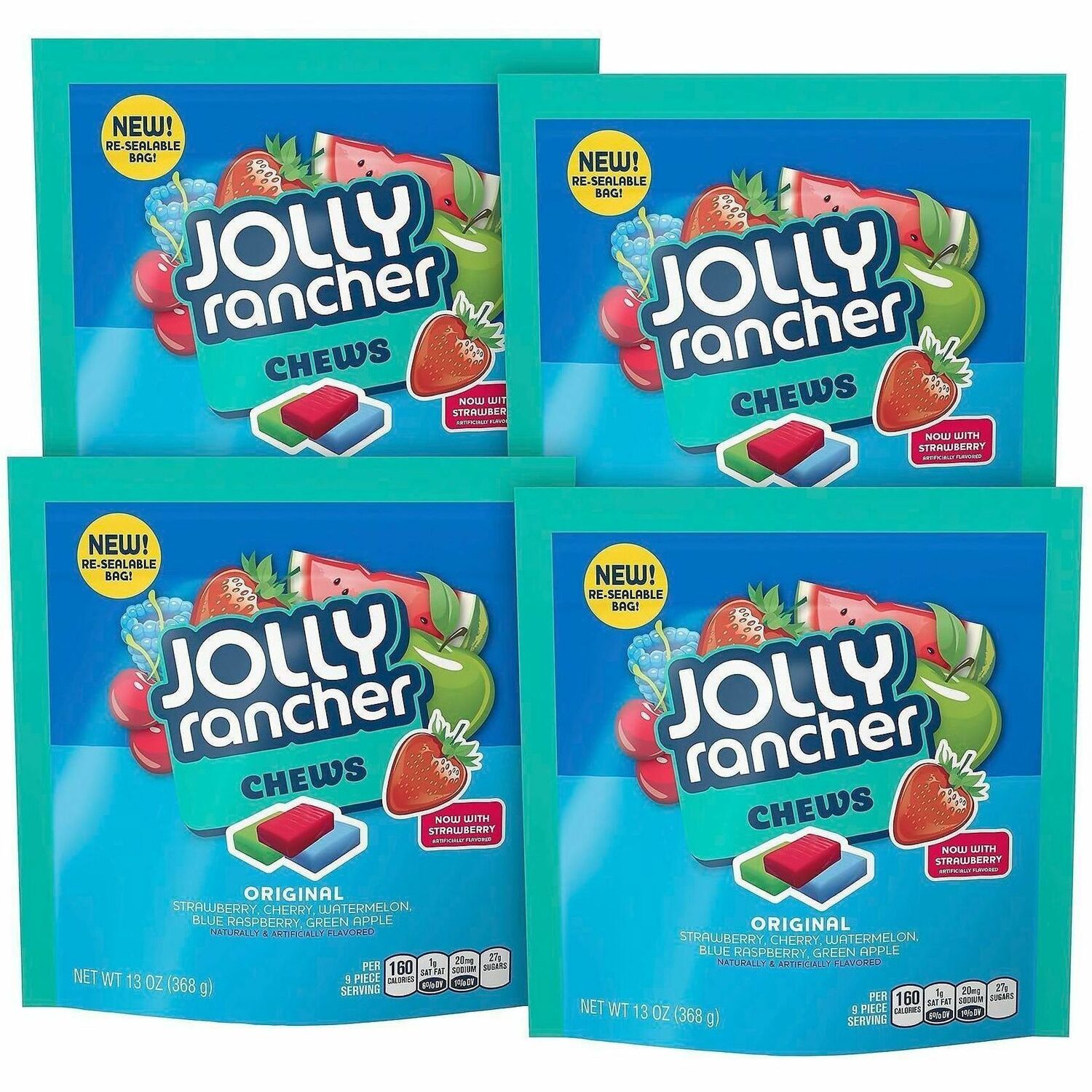 Strawberry, Cherry, Watermelon, Blue Raspberry, Green Apple - 13 oz - 4 /Bag - 1 Carton