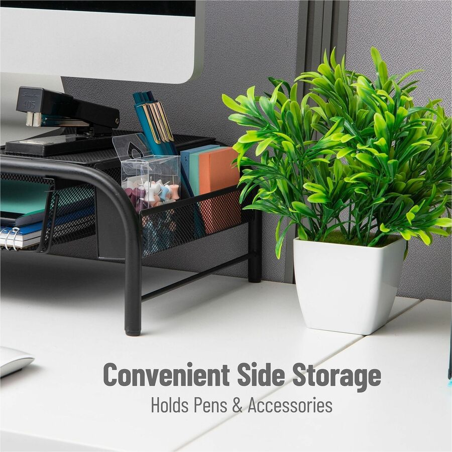 Desktop Monitor & Laptop Stand with Storage, Metal Mesh, Rubber Feet, 20"W x 11.5"D x 5.5"H, Black