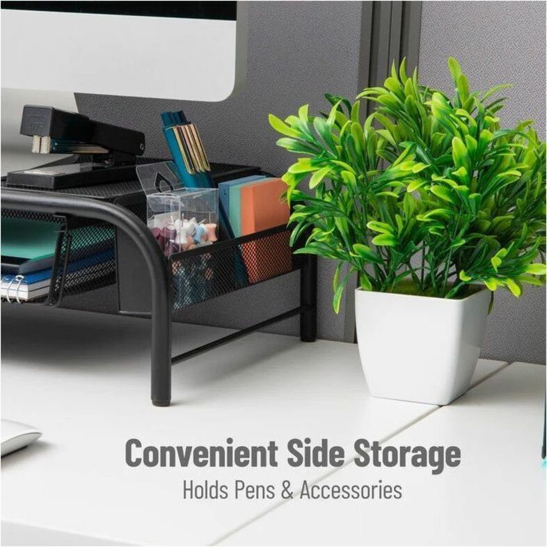 Desktop Monitor & Laptop Stand with Storage, Metal Mesh, Rubber Feet, 20"W x 11.5"D x 5.5"H, Black