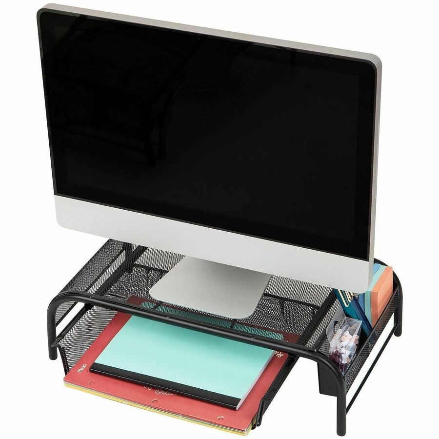 Desktop Monitor & Laptop Stand with Storage, Metal Mesh, Rubber Feet, 20"W x 11.5"D x 5.5"H, Black