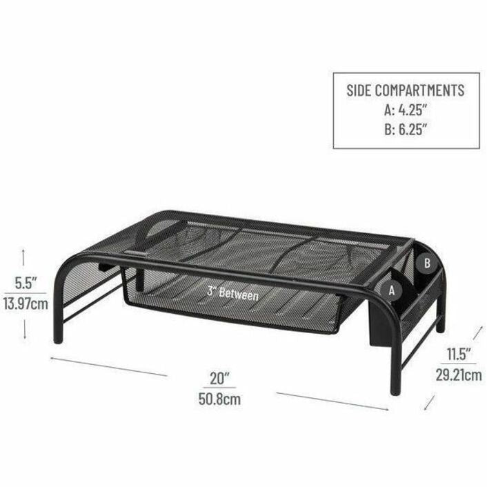 Desktop Monitor & Laptop Stand with Storage, Metal Mesh, Rubber Feet, 20"W x 11.5"D x 5.5"H, Black