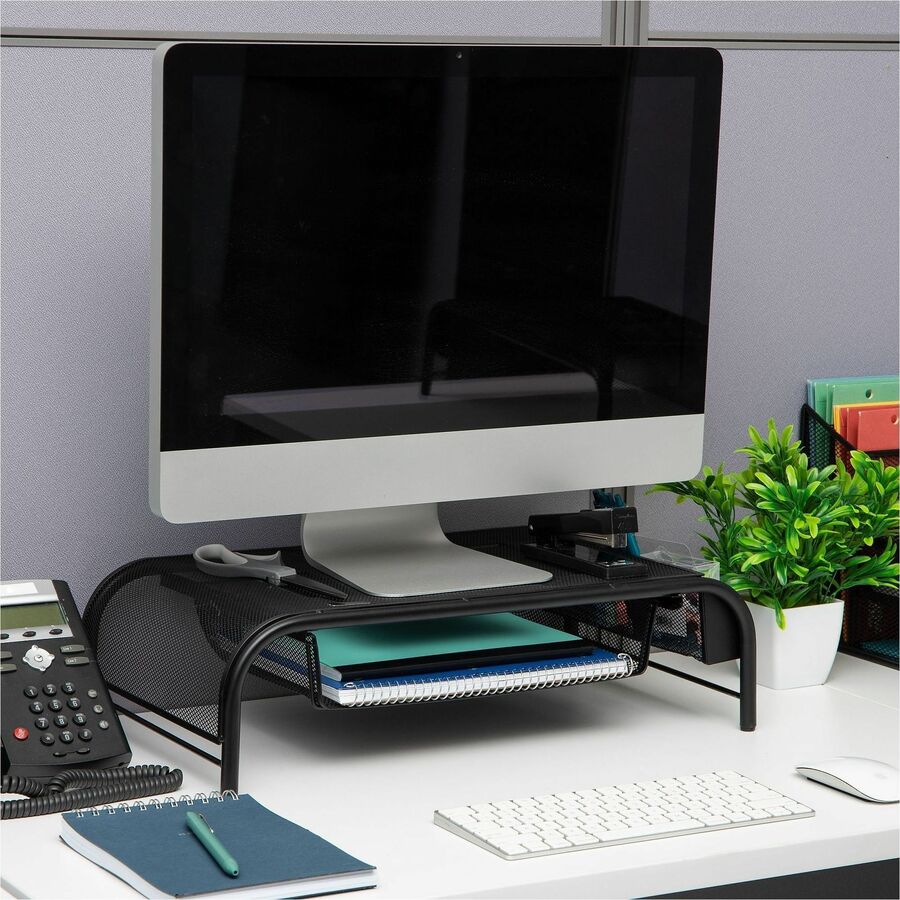 Desktop Monitor & Laptop Stand with Storage, Metal Mesh, Rubber Feet, 20"W x 11.5"D x 5.5"H, Black