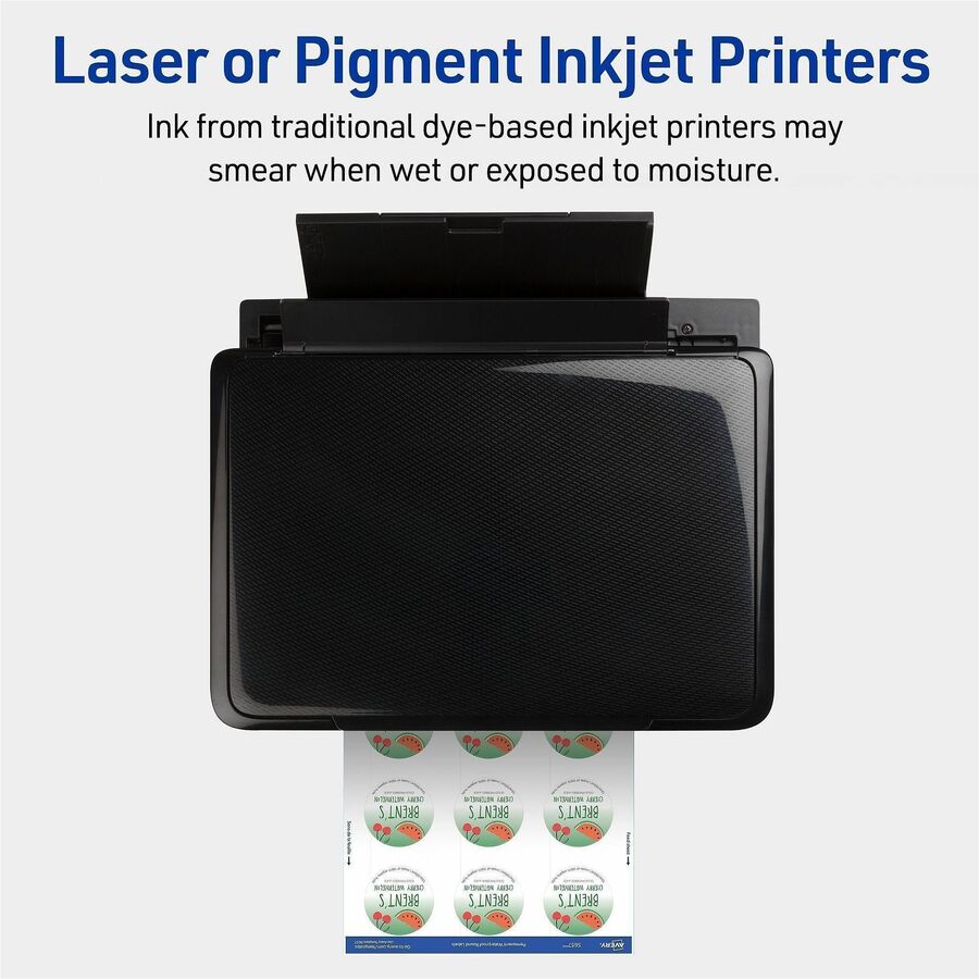 Waterproof - x 2" Diameter - Round - Inkjet, Laser - White Matte - Polyester Film - Durable, Adhesive, Oil Resistant, Grease Resistant, Weather Resistant, Smudge Resistant, Fade Resistant, Print-to-the Edge - 12 / Sheet - 95 / Pack