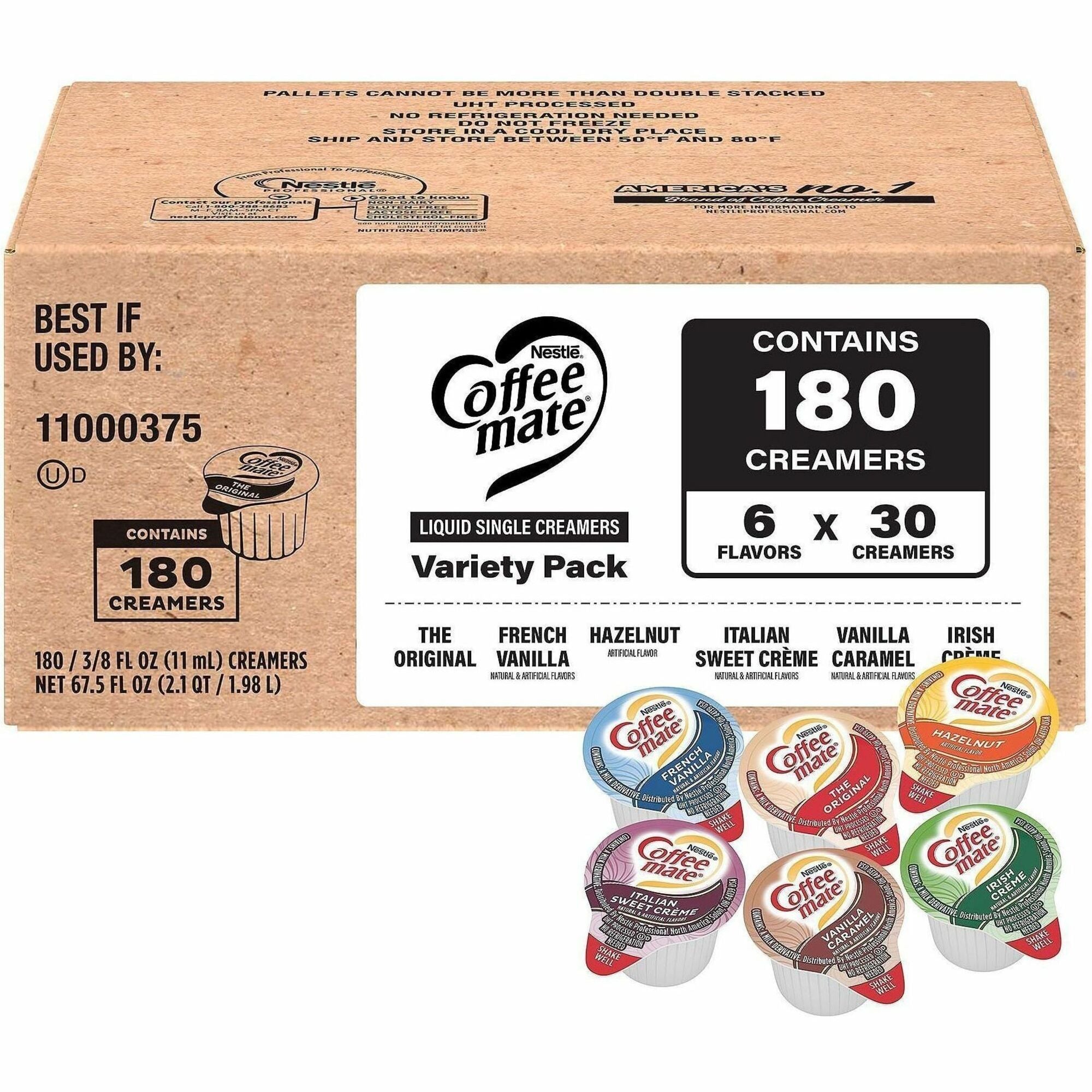 Irish Creme, Original, French Vanilla, Hazelnut, Vanilla Caramel, Italian Sweet Creme Flavor - 0.38 fl oz (11 mL) - 180/Box - 1 Carton