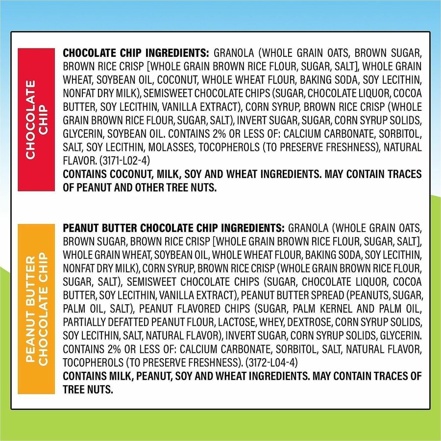 Individually Wrapped, Trans Fat Free - Peanut Butter, Chocolate Chip, Dark Chocolate Chunk - 0.84 oz - 60/Bag - 1 / Carton