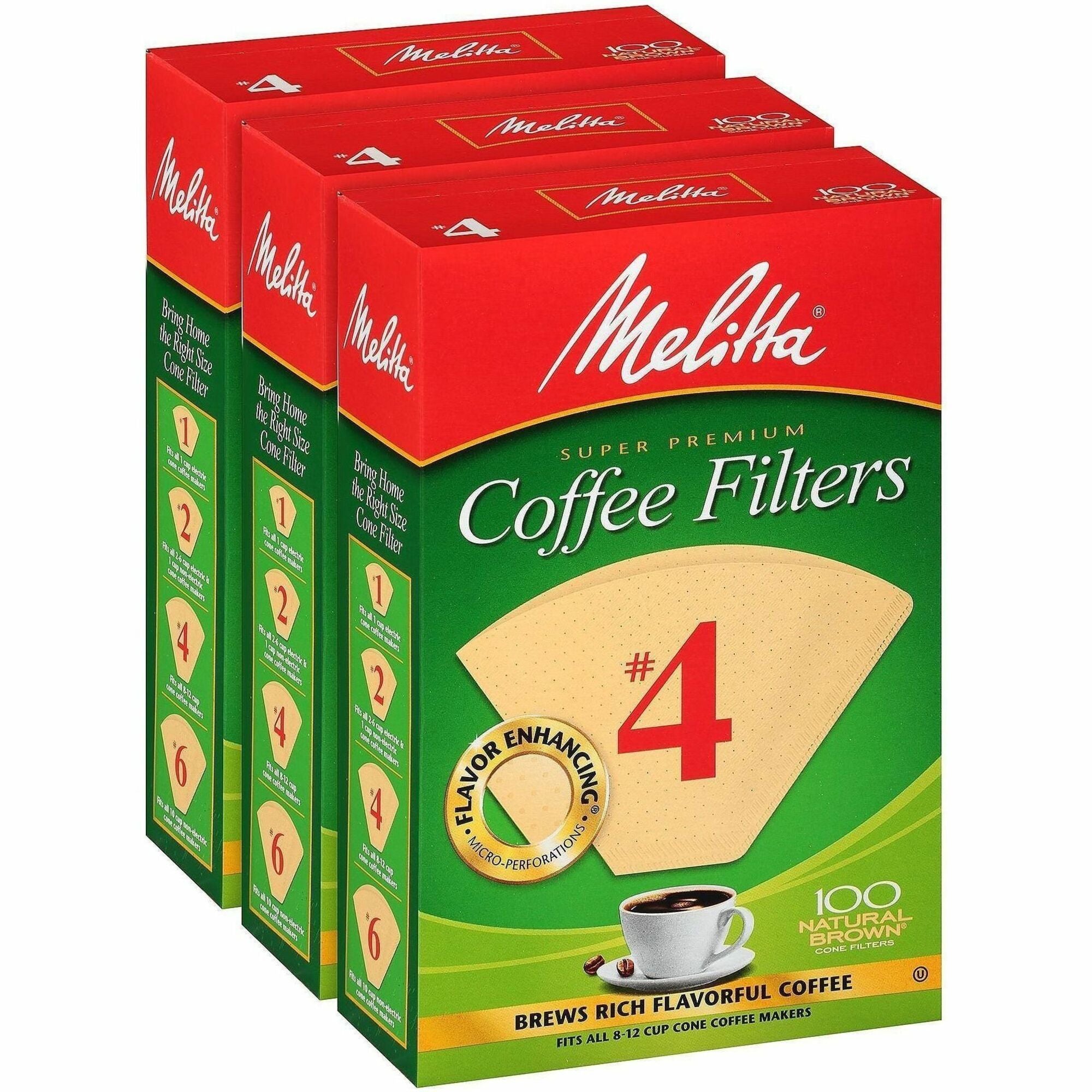 #4 Size - 100 Filter(s) - 12 Cup(s) - Cone - Micro Perforated, Double Crimped, Chlorine-free, Gluten-free, Burst Resistant - 100 Filters/Box - 3 / Pack