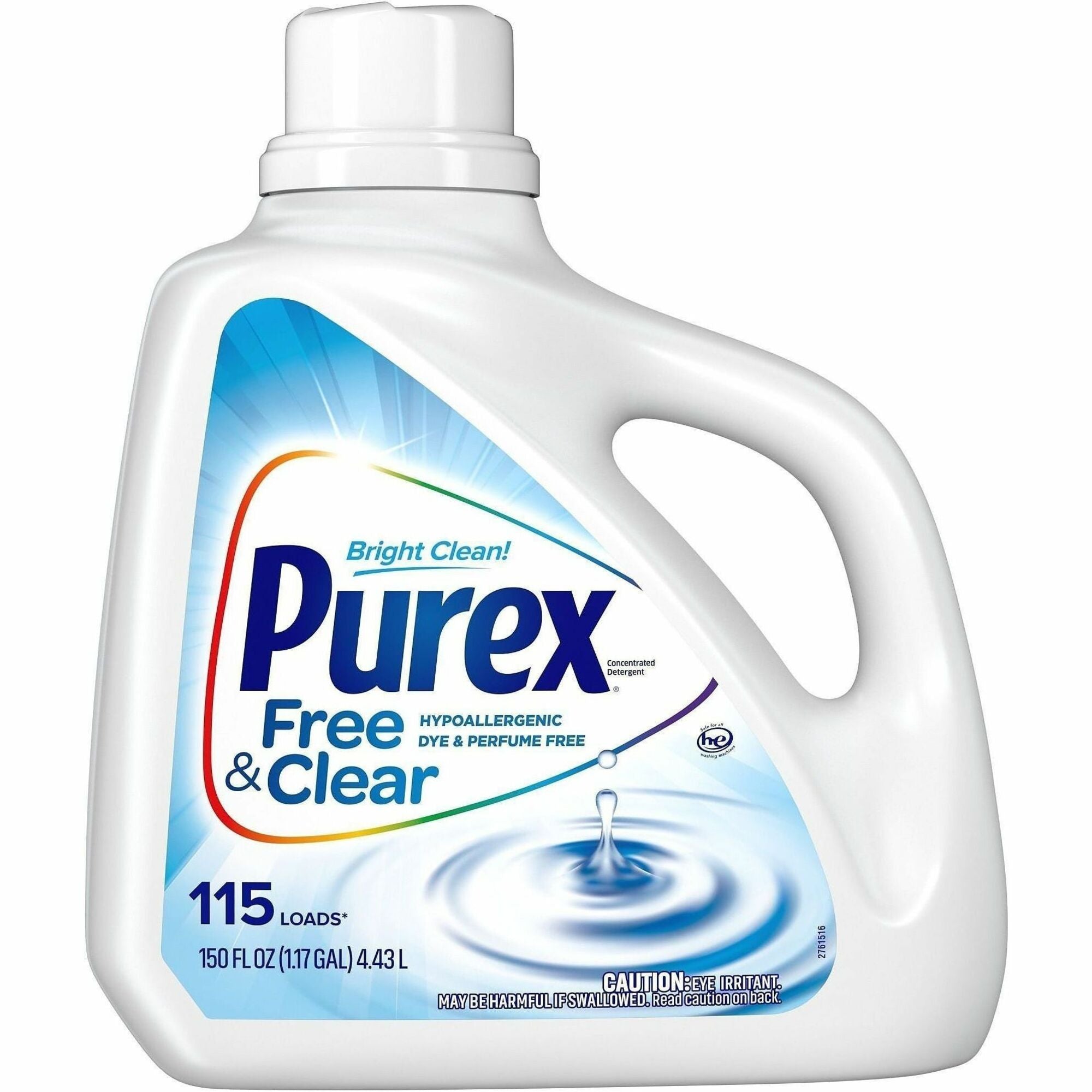 Purex Free & Clear Laundry Detergent, Concentrated Liquid, 150 fl oz (4.7 qt), 115 Loads, Dye-Free, Hypoallergenic, Odorless, Clear, 1 Each