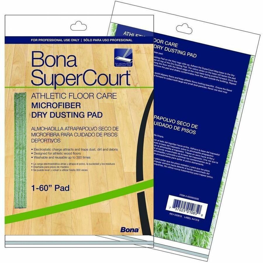 Diversey SuperCourt Microfiber Dusting Pads, 60" x 5", Green, Washable & Reusable, 5 Pack