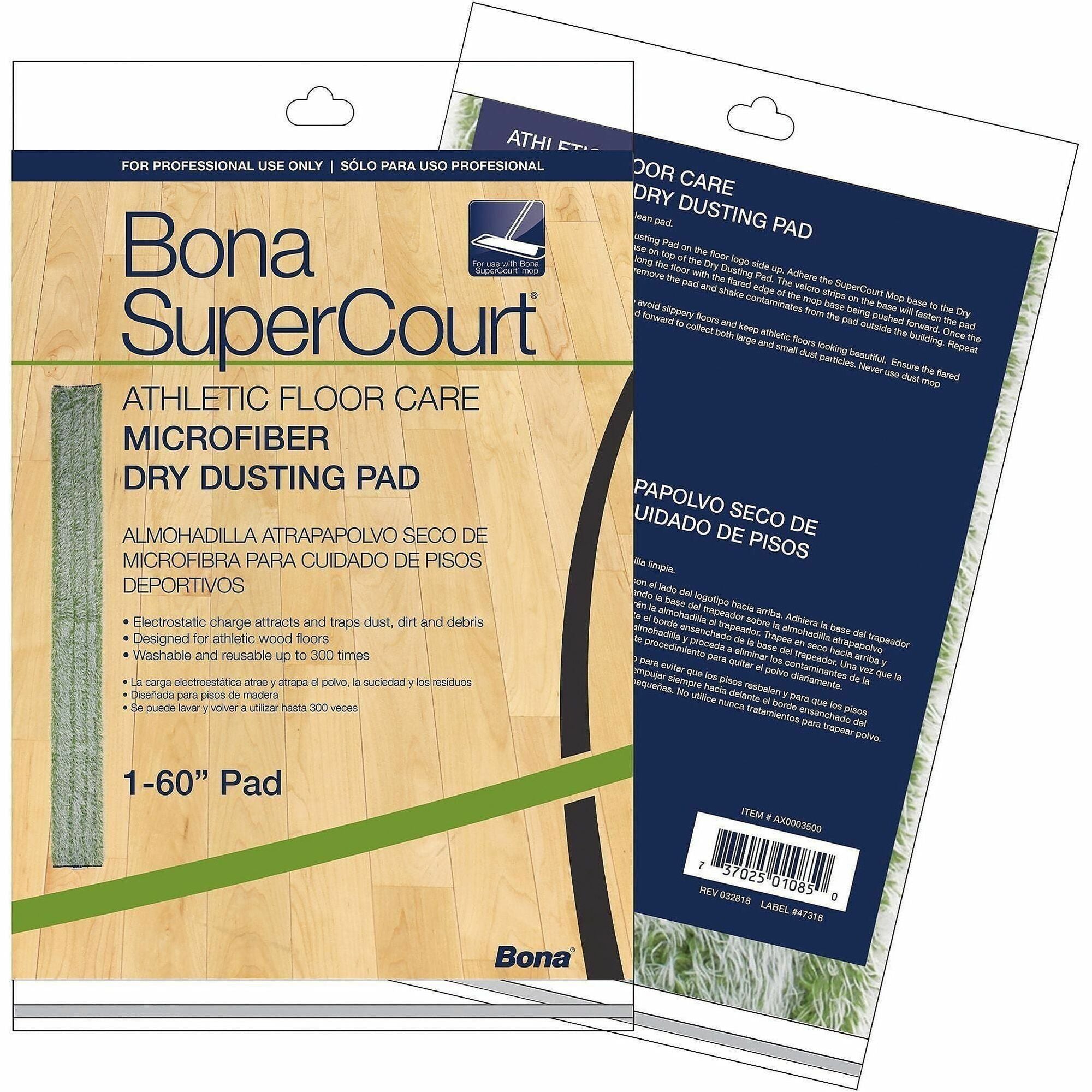 Diversey SuperCourt Microfiber Dusting Pads, 60" x 5", Green, Washable & Reusable, 5 Pack