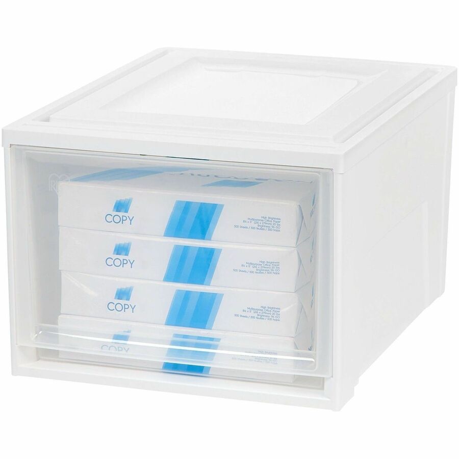 IRIS Stackable Storage Box Drawer, 19.6" x 15.7" x 11.5", 10.85 Gallon, White/Clear, 1 Each