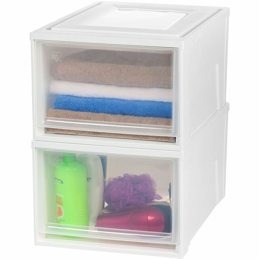 IRIS Stackable Storage Box Drawer, 19.6" x 15.7" x 11.5", 10.85 Gallon, White/Clear, 1 Each