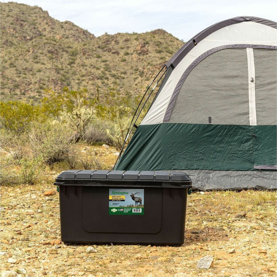 Heavy-Duty Stackable Storage Container, 20.5 gal, 30"L x 16"W x 15.3"H, 75 lb Capacity, Buckle-Latch Lid, Polypropylene, Black/Green