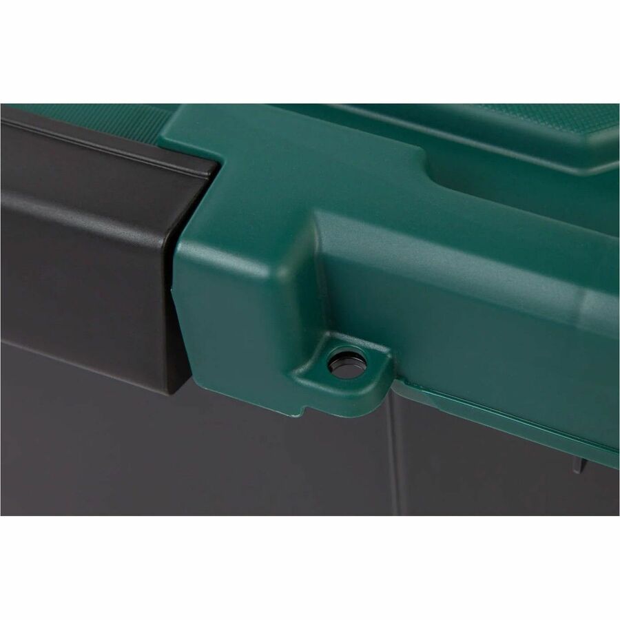 Internal Dimensions: 13.75" Length x 8.50" Width x 9.50" Height - External Dimensions: 18.1" Length x 11.6" Width x 10.4" Height - 5 gal - Lid, Buckle Closure - Heavy Duty - Stackable - Black, Green - For Shoes, Makeup - 1 Each