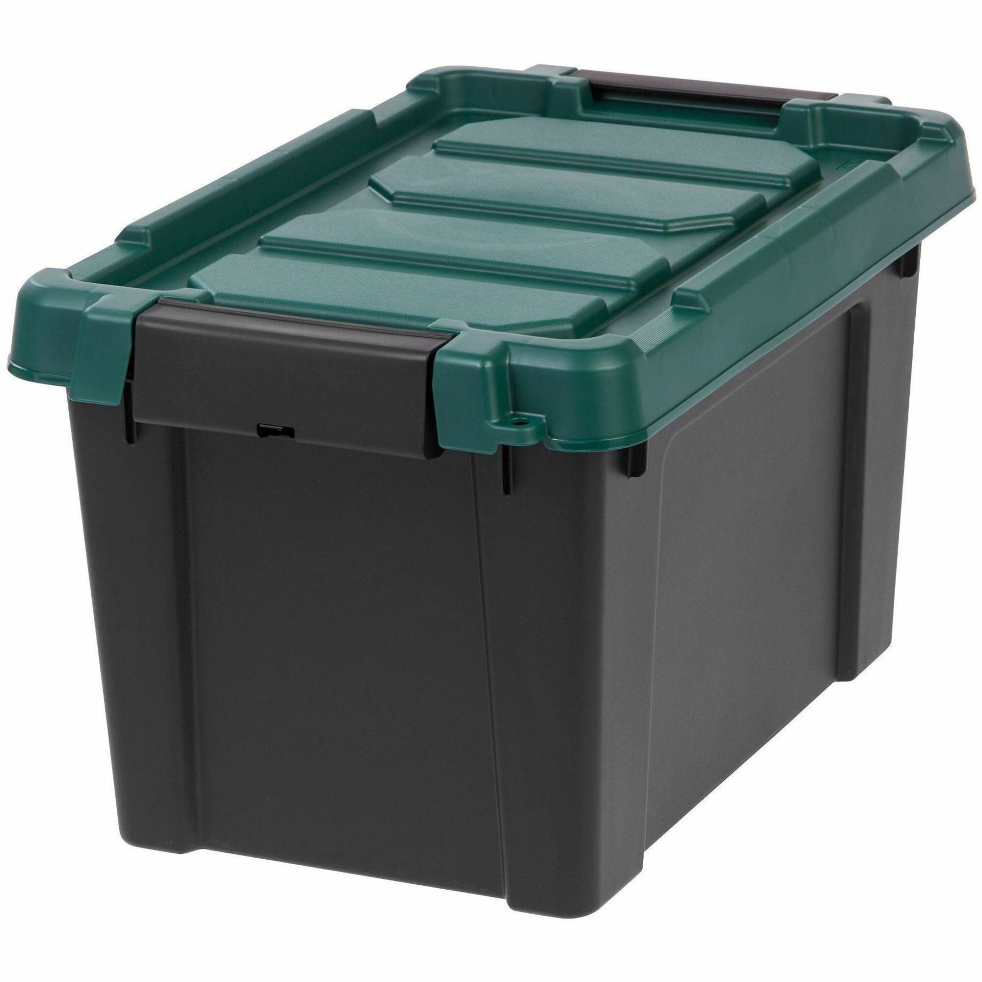 Internal Dimensions: 13.75" Length x 8.50" Width x 9.50" Height - External Dimensions: 18.1" Length x 11.6" Width x 10.4" Height - 5 gal - Lid, Buckle Closure - Heavy Duty - Stackable - Black, Green - For Shoes, Makeup - 1 Each