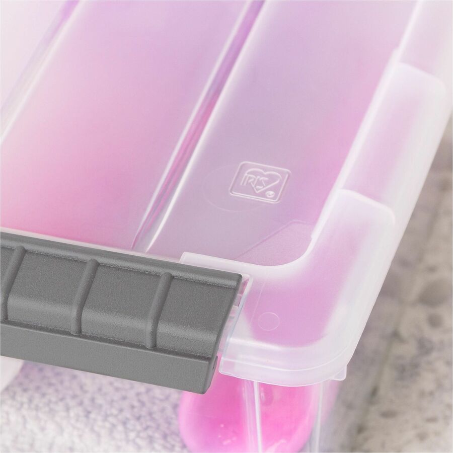 External Dimensions: 14.1" Length x 8.1" Width x 4.6" Height - 1.55 gal - Buckle Latch Closure - Stackable - Clear, Gray - For Document - 1 Each