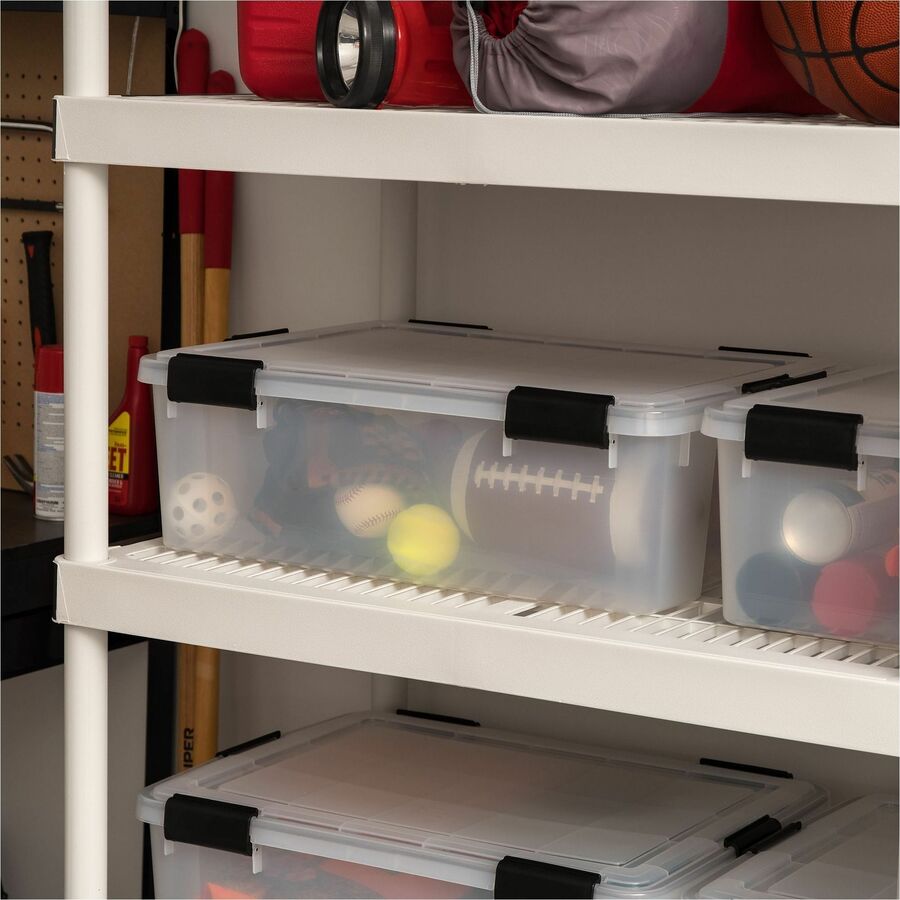 IRIS WeatherTight Heavy-duty Storage Tote, 10.3 Gallon, 23.6" x 17.8" x 7.9", Lid with Buckle Latch, Stackable, Plastic, Clear/Black, 1 Each