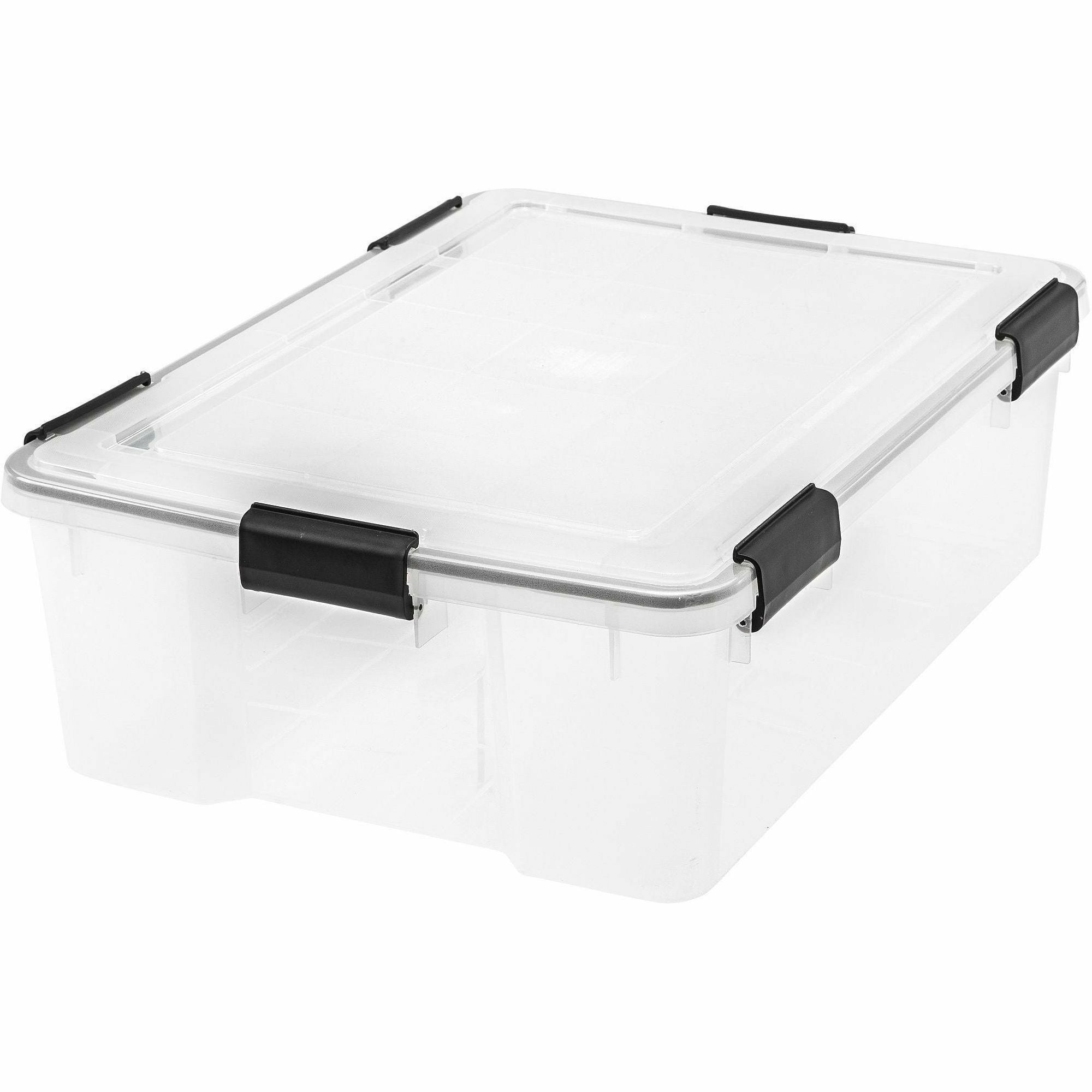 IRIS WeatherTight Heavy-duty Storage Tote, 10.3 Gallon, 23.6" x 17.8" x 7.9", Lid with Buckle Latch, Stackable, Plastic, Clear/Black, 1 Each