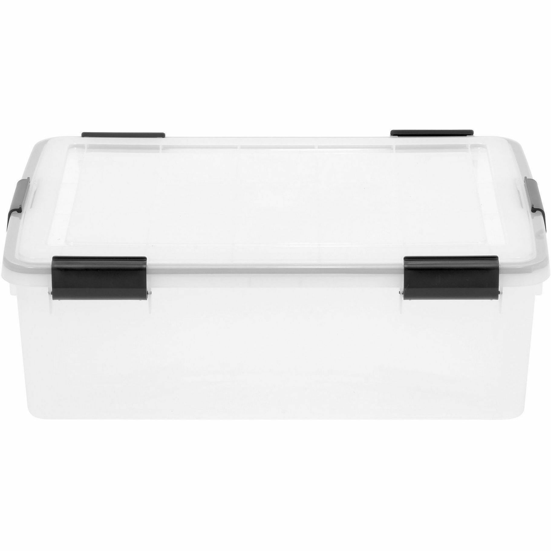 IRIS WeatherTight Heavy-duty Storage Tote, 10.3 Gallon, 23.6" x 17.8" x 7.9", Lid with Buckle Latch, Stackable, Plastic, Clear/Black, 1 Each