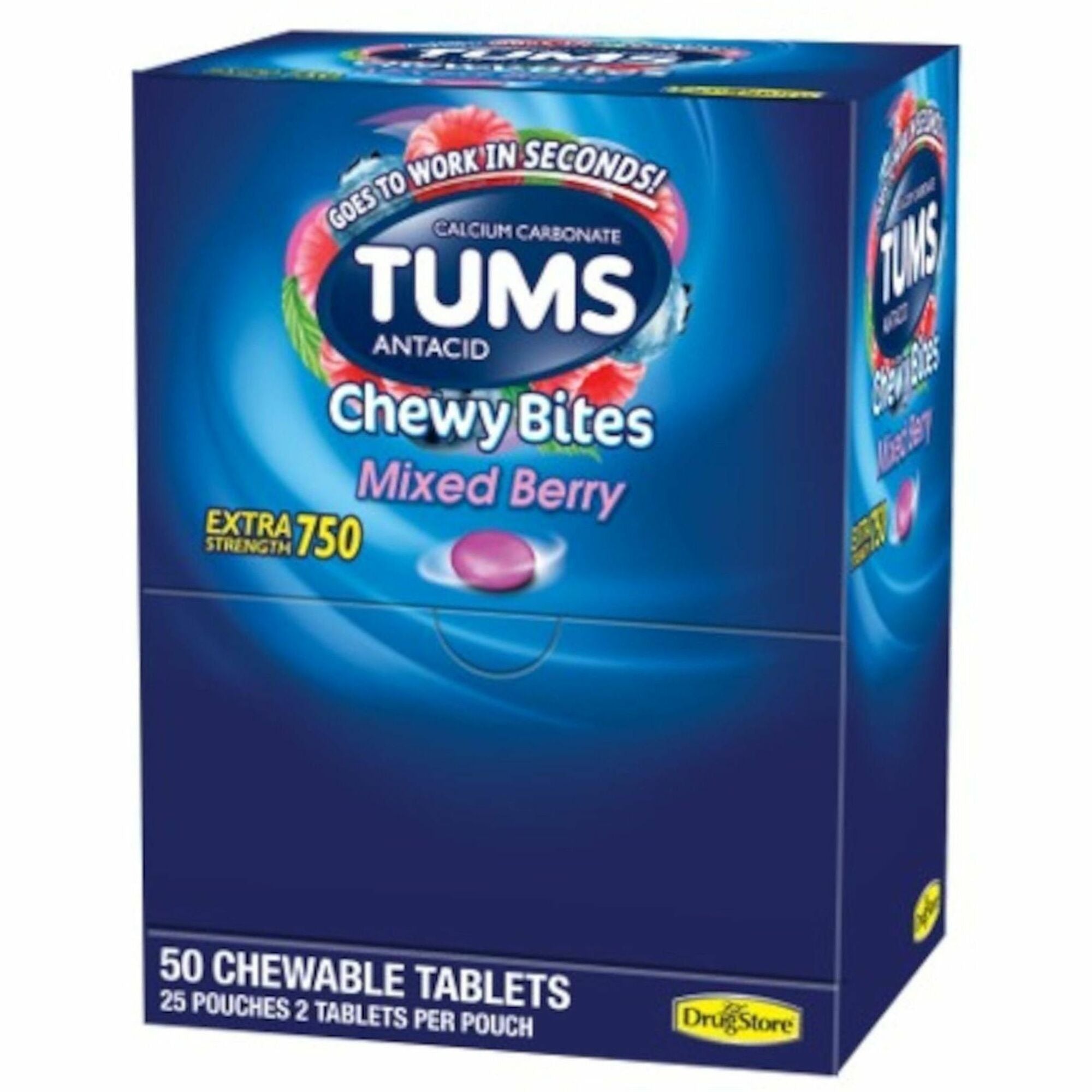 For Heartburn, Acid Indigestion, Sour Stomach, Upset Stomach, Chest Congestion - Assorted Berries - 2 Tablets/Packet - 25 / Box